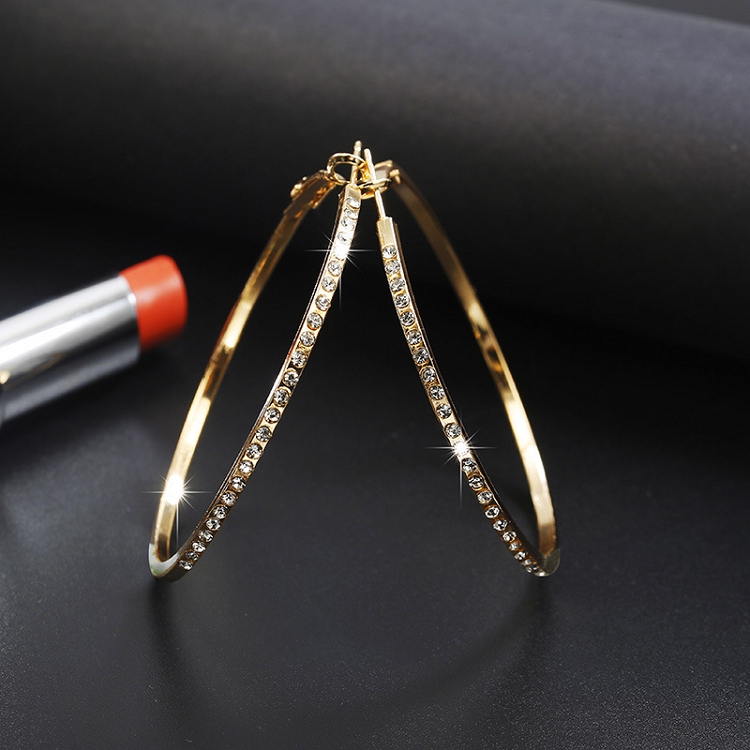 Europe and The United States new exaggerated micro inlaid water diamond large ring earrings night party fashion simple women's earrings earrings ?